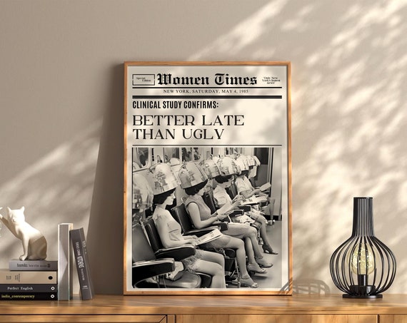Trendy New York Newspaper Headline Poster Vintage Bar Cart Print Retro Decor Apartment Funky Wall Art Instant
