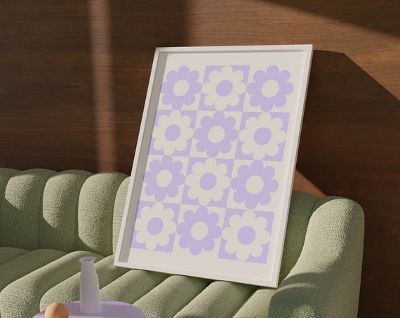 Lilac Retro Flower Art Print, Preppy Dorm Decor