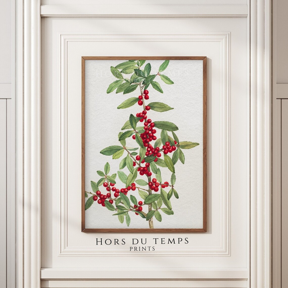 Red Berries Branch Botanical Watercolor Antique Nature Poster
