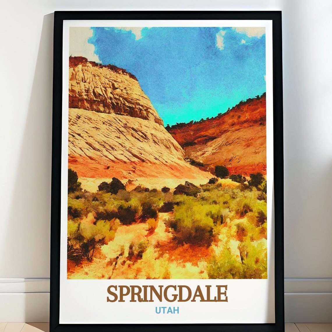 Springdale Utah Red Rock Cliffs and Desert Canyon Vista Poster