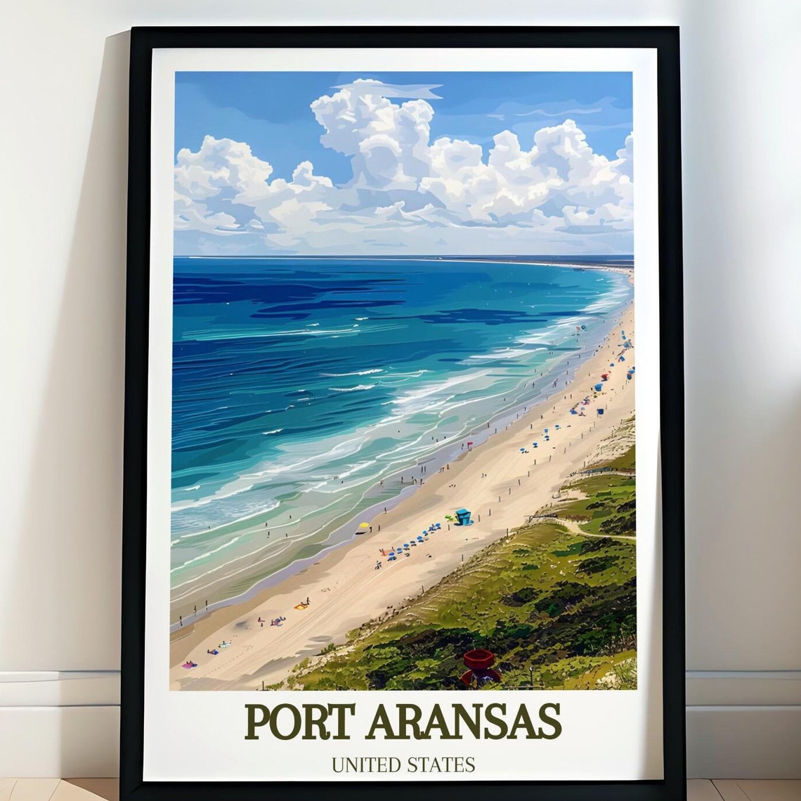 Port Aransas Texas Beach Coastline Aerial View Travel Poster