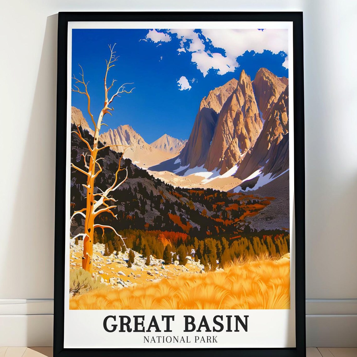 Great Basin National Park Poster Golden Meadow and Rugged Peak View