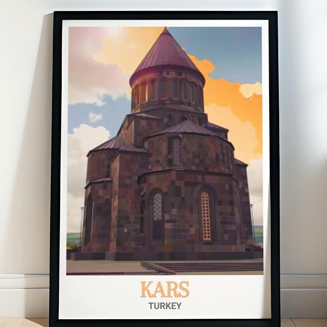 Kars Turkey Historic Stone Church Domed Cathedral Travel Poster