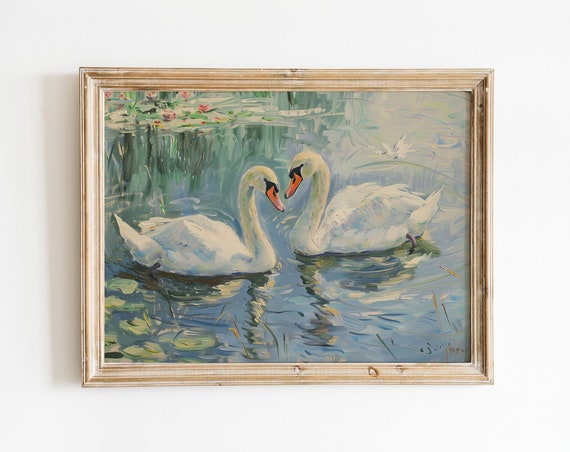 Swan Art Print Vintage Wall Art British Colonial Dcor Painting Soft Pink Girly Nursery Painting Dreamy Balletcore Coquette