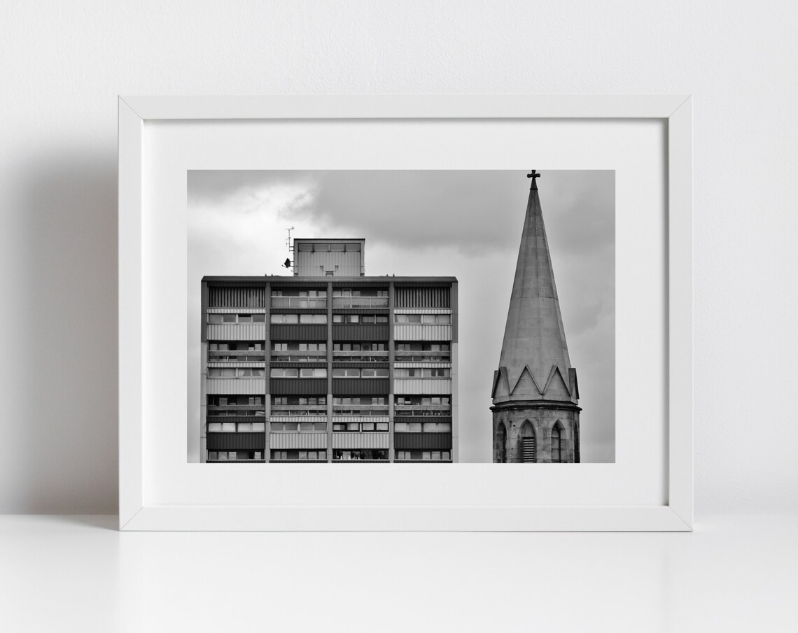 Leith Edinburgh Brutalist Tower Block Church Spire Photo Poster