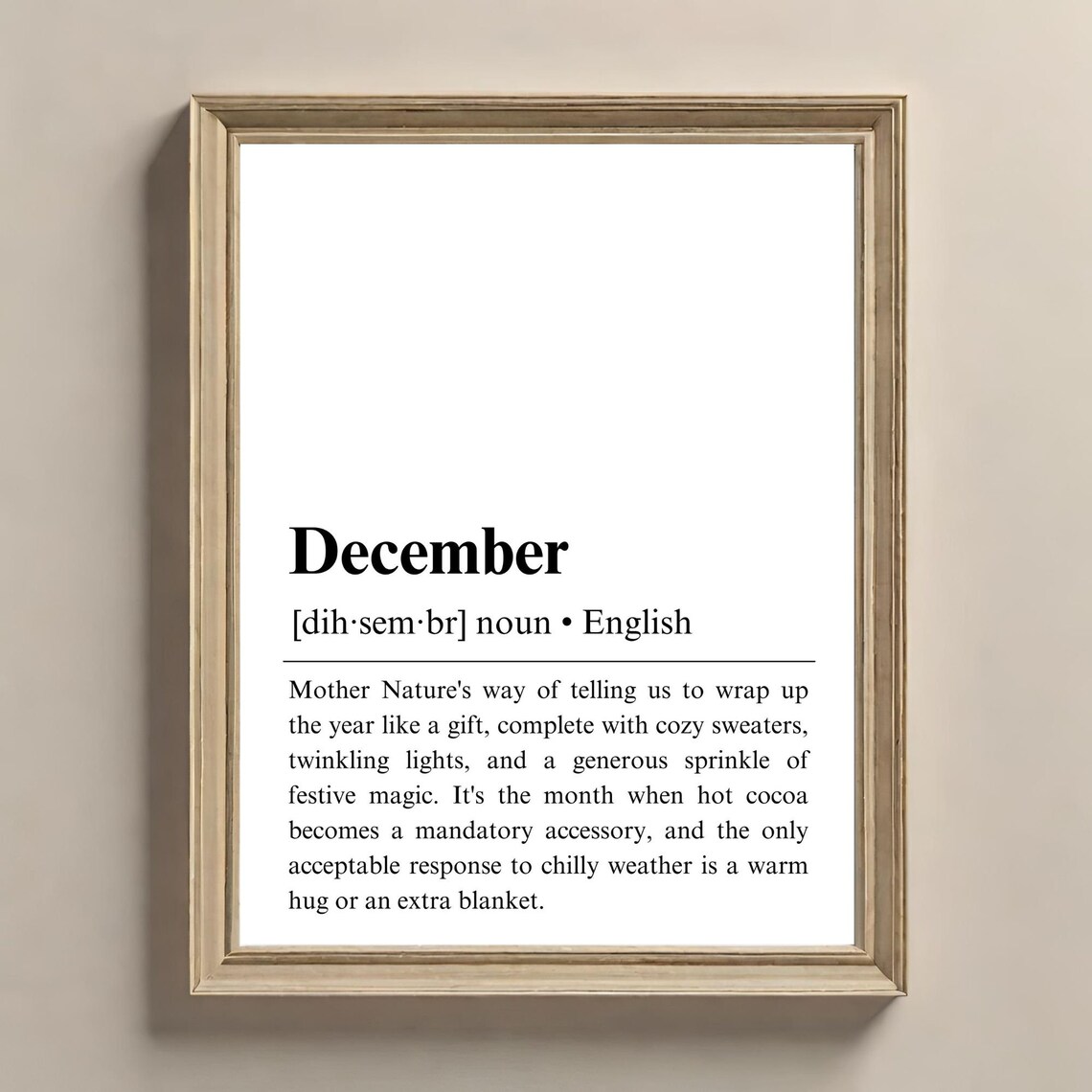 December Definition Sign, Christmas Wall Decor