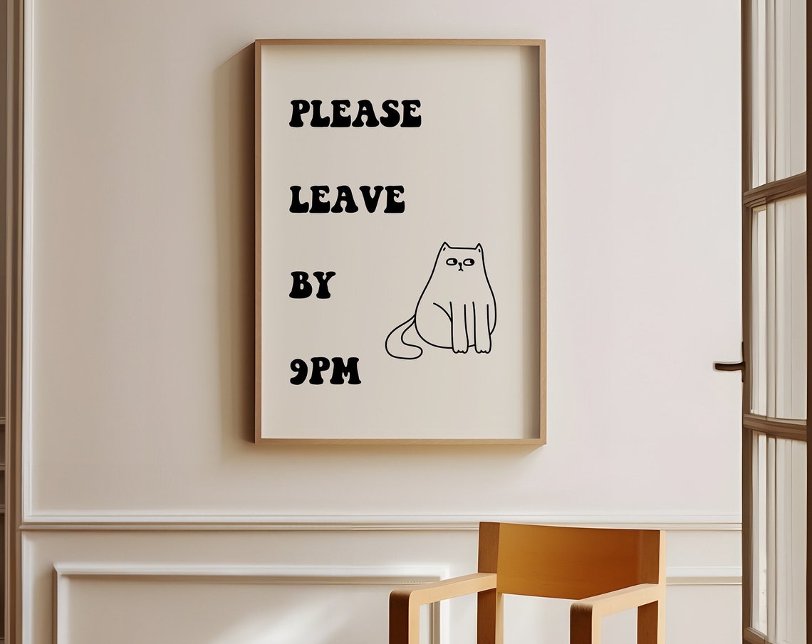 Please Leave By 9PM Funny Grumpy Cat Typography Quote Art Print - Image 4