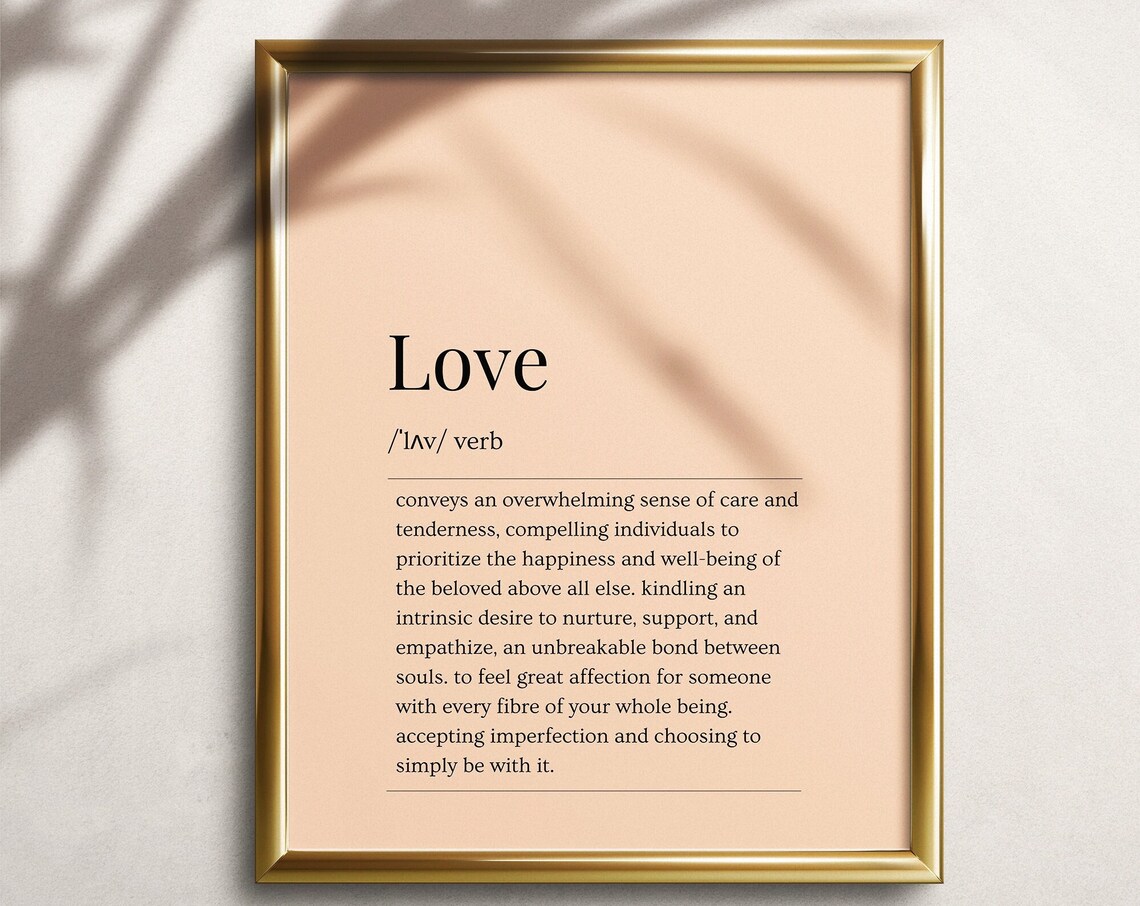 Love Dictionary Definition Peach Background Typography Wall Art