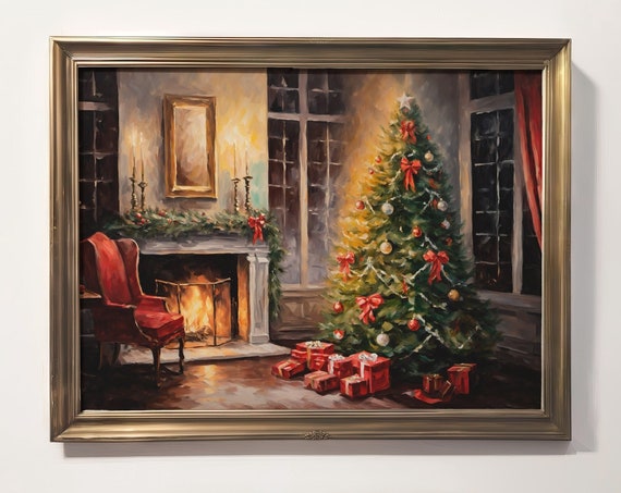 Christmas Eve Winter Tree Presents Rustic Holiday Art Print