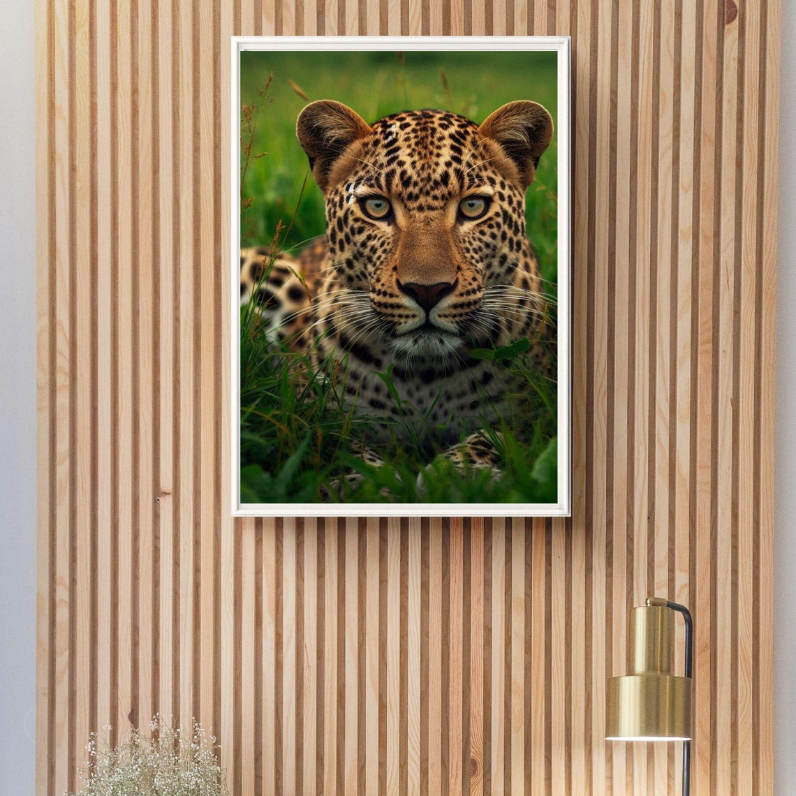 Intense Leopard Staring Through Tall Green Grass Wildlife Poster - Image 4