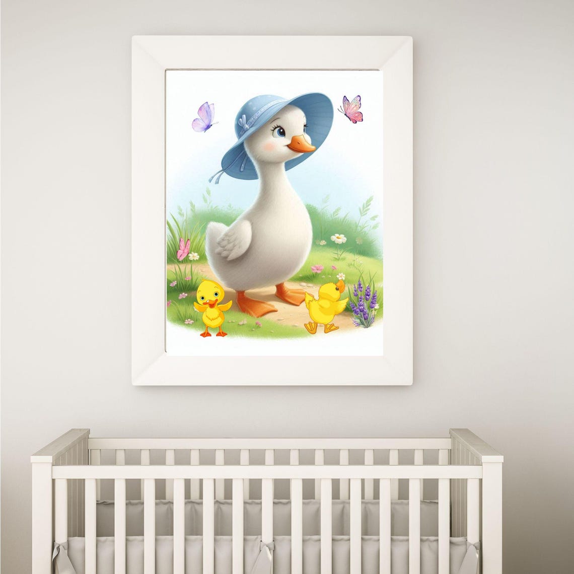 Mother Duck in a Blue Sun Hat With Two Ducklings Spring Poster - Image 2