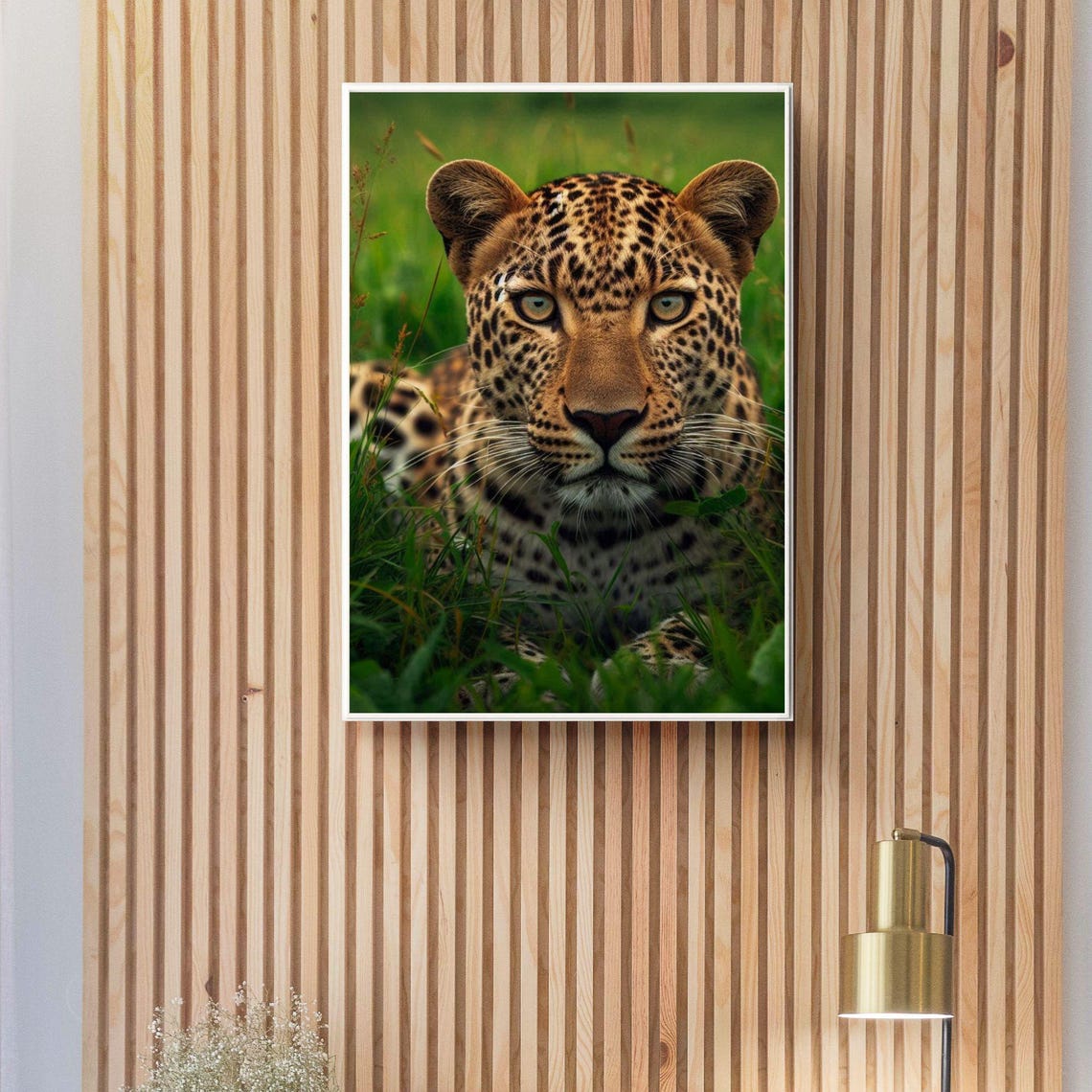 Intense Leopard Staring Through Tall Green Grass Wildlife Poster - Image 3