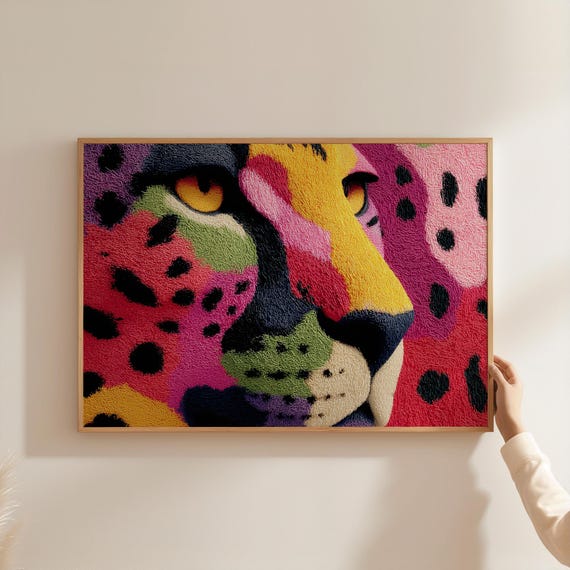 Colorful Leopard Wall Art Bold Animal Print Maximalist Jungle Decor Statement Big Cat Poster
