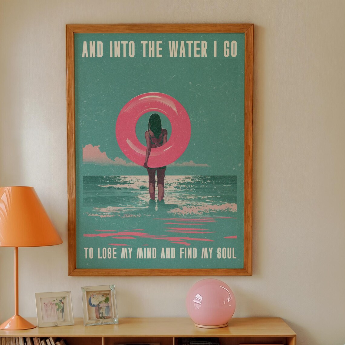 Into The Water I Go Pink Pool Float Beach Quote Vintage Retro Poster - Image 3