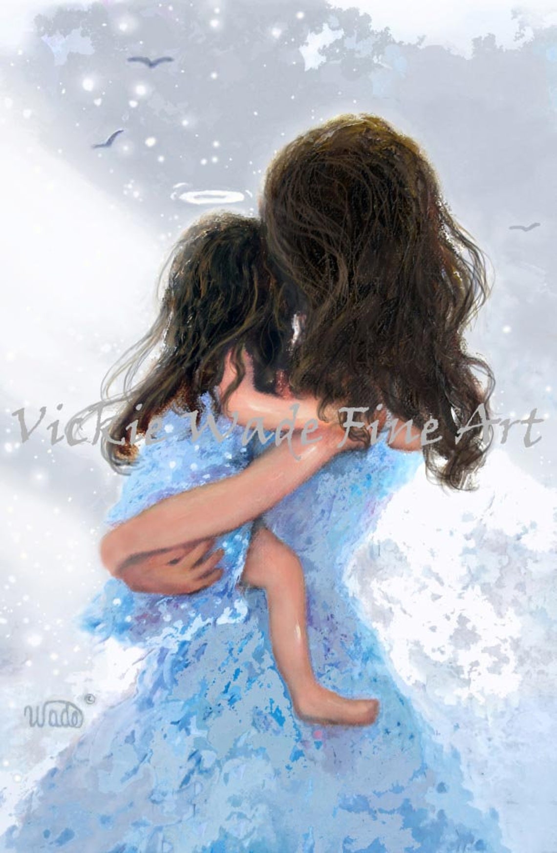 Angel Mother Embracing Her Daughter in Heavenly Light Poster