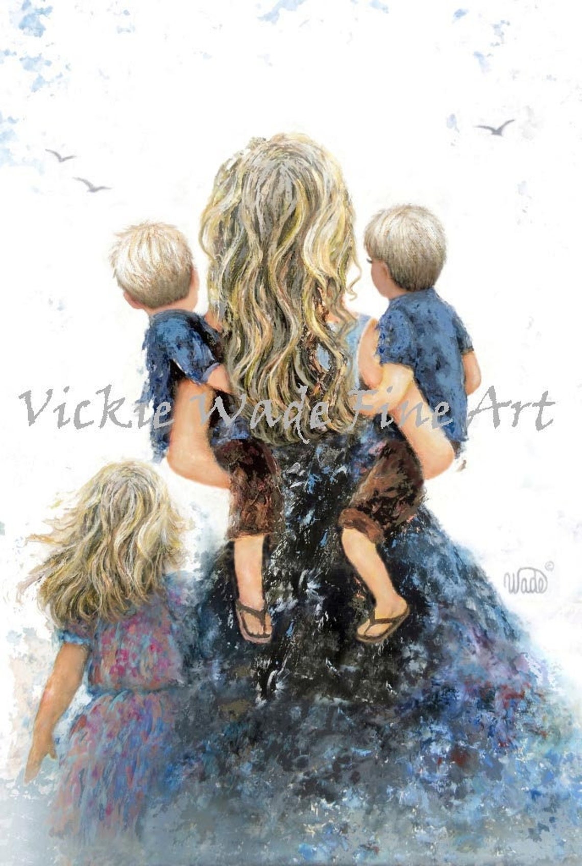 Mother Twin Sons And Daughter Art Print Blondes Twin Boys Blonde Mother Daughter And Twin Sons Mother Carrying Twins Vickie Wade Art