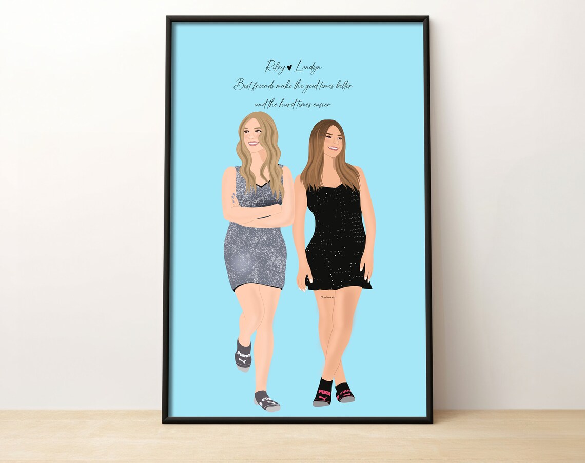 Personalized Family of Four Heart Anniversary Illustration Poster - Image 2