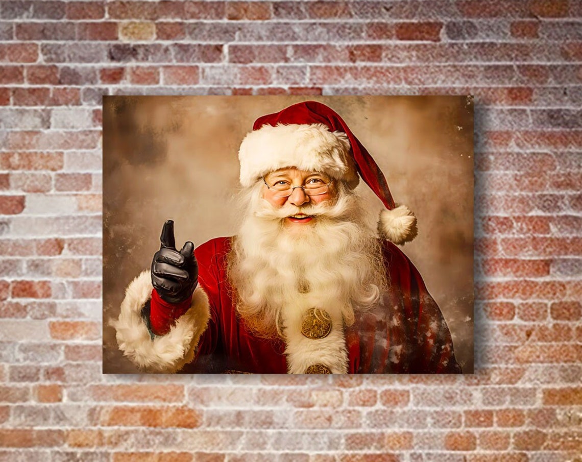 Vintage Santa Claus Pointing Christmas Portrait Photograph Poster