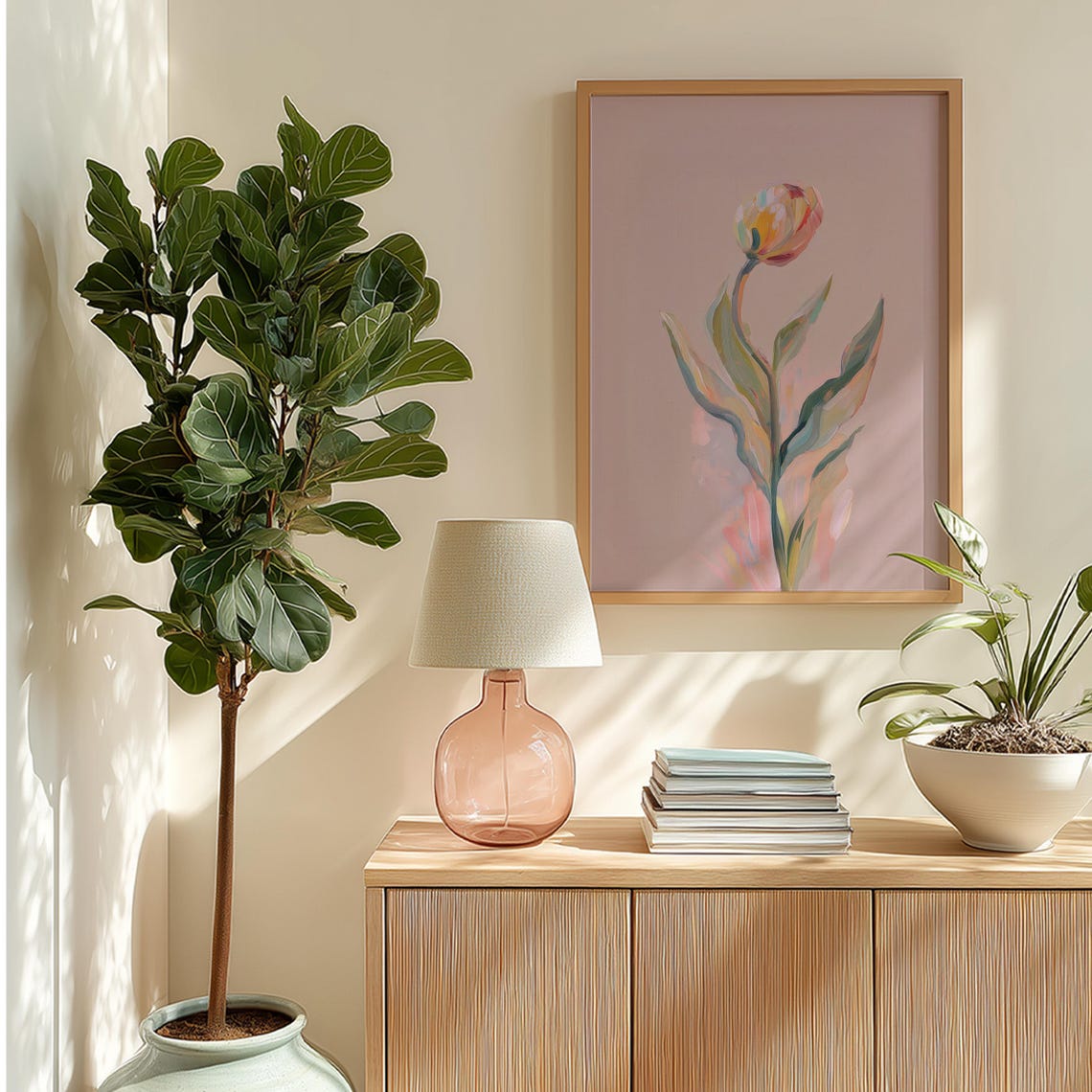 Blush Pink Soft Single Tulip Abstract Minimalist Floral Print