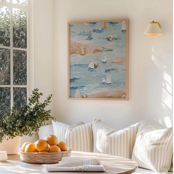 Pastel Halloween Beach Print Whimsical Coastal Art