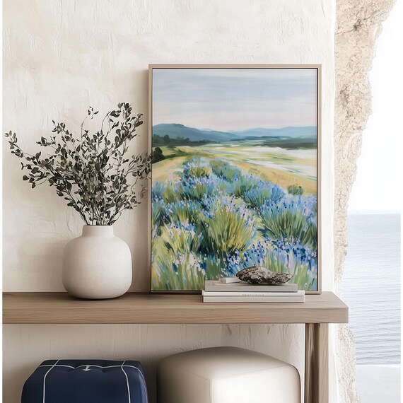 Lavender Field Calm Soft Pastel Wildflower Meadow Painting Print