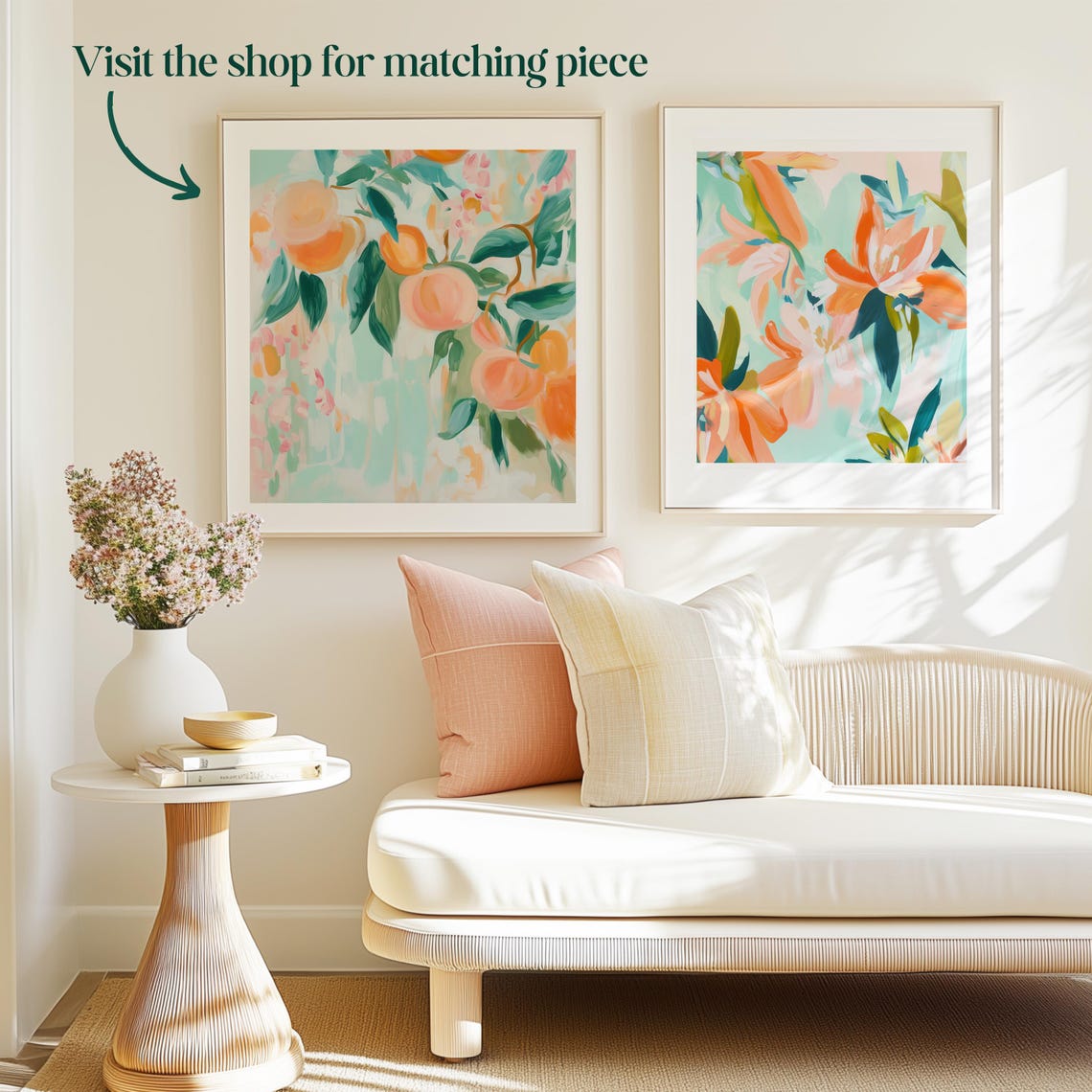 Colorful Abstract Orange Lilies on Aqua Modern Floral Poster - Image 3