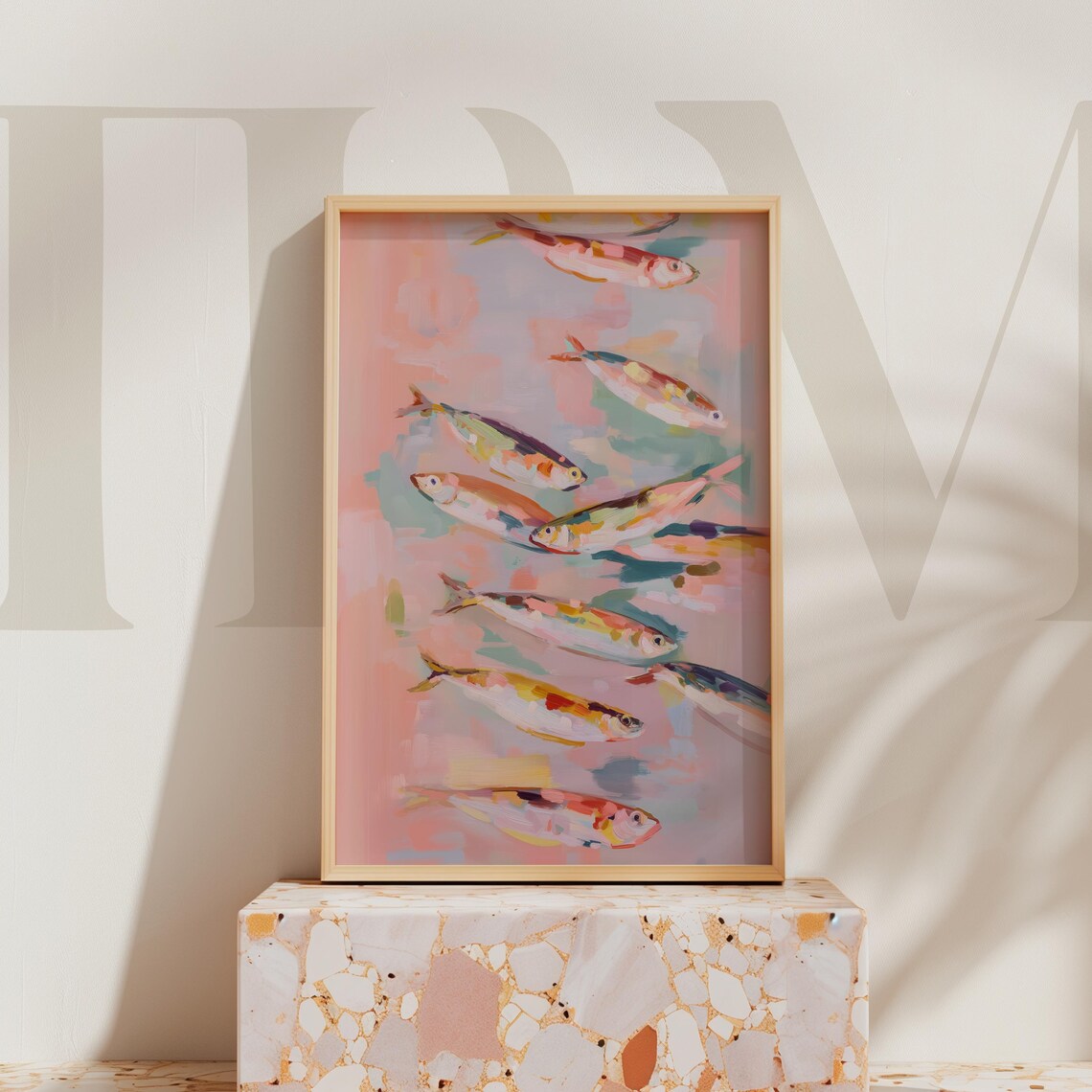 Sardine Fish Print Abstract Pastel Sea Life Coastal Kitchen Decor