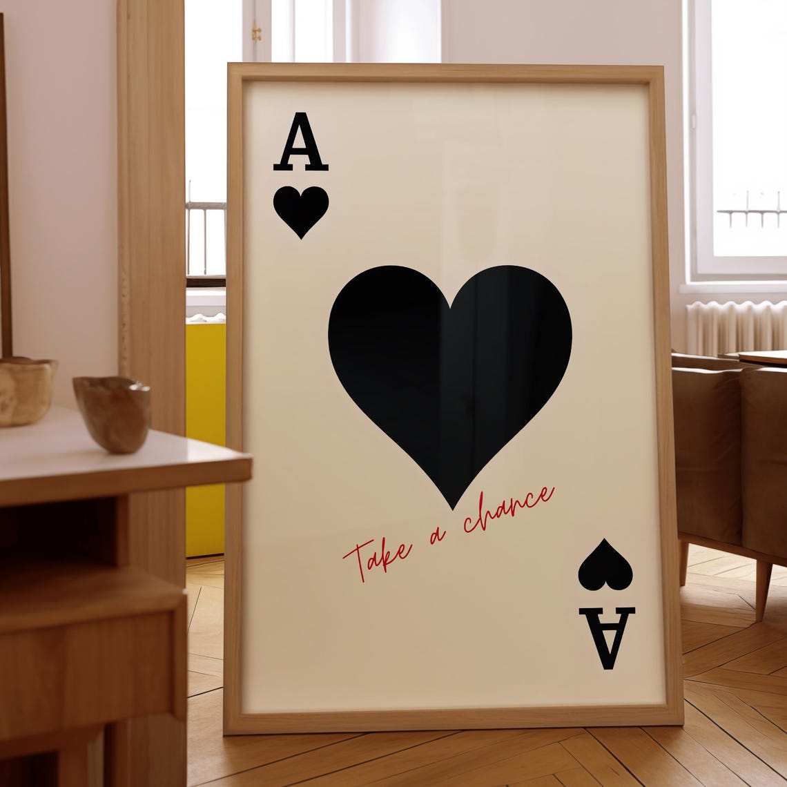Ace of Hearts Take a Chance Red Script Minimalist Wall Poster