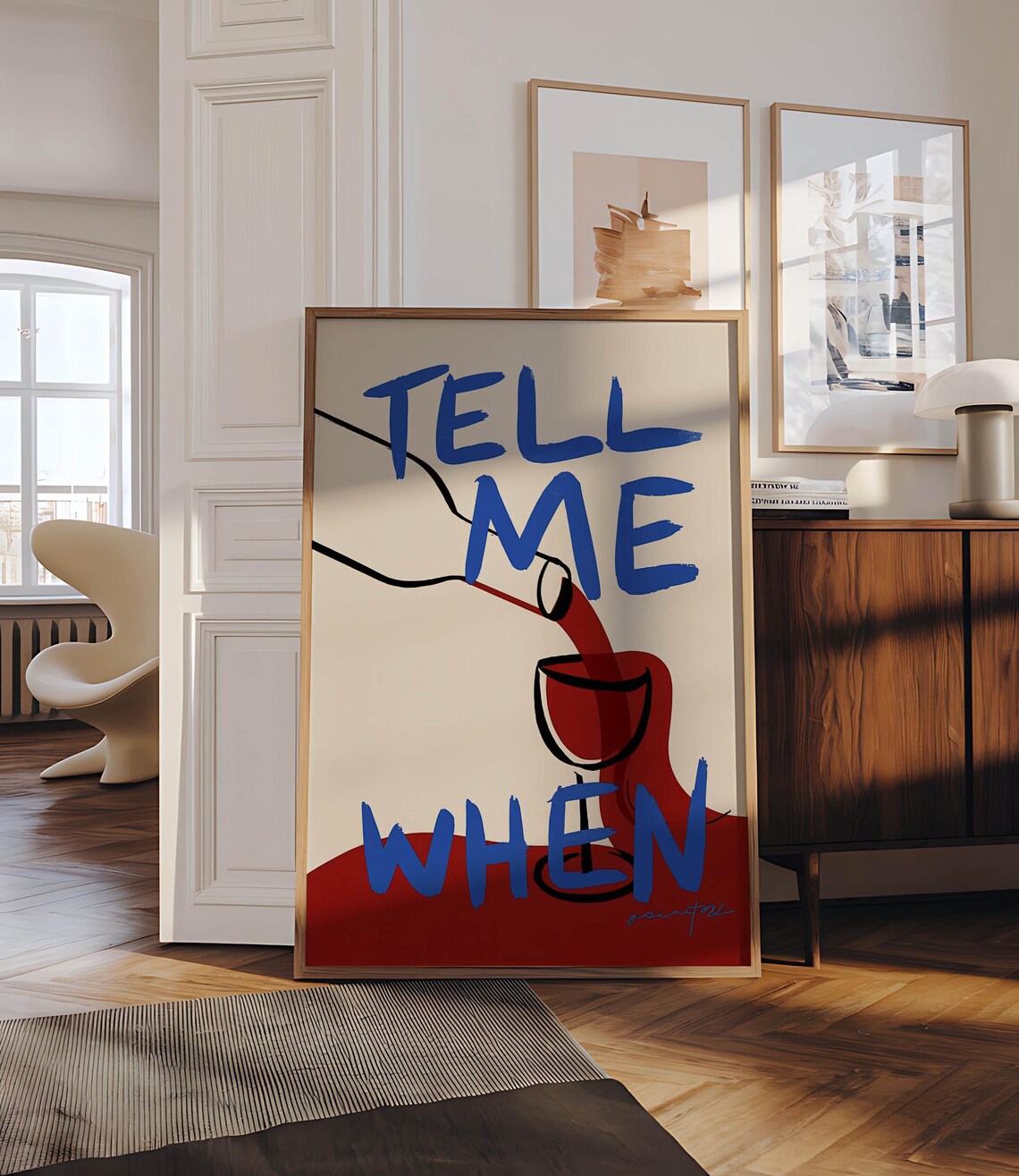 Tell Me When Red Wine Pour Funny Blue Lettering Bar Cart Quote Art Poster - Image 2