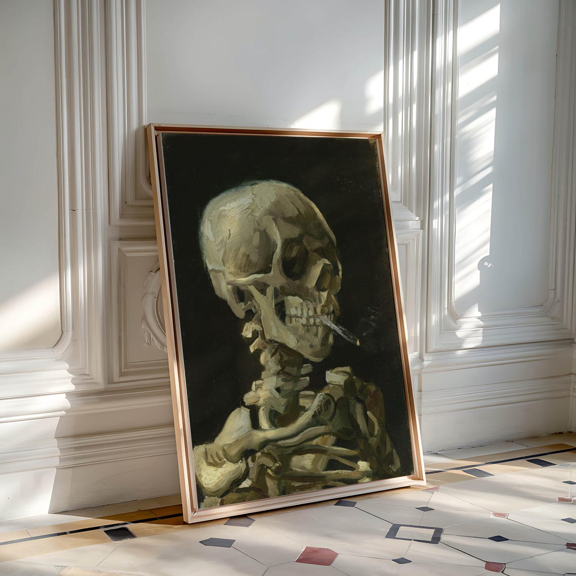 Van Gogh Art Wall Print Dark Academia Skull Poster Vintage Edgy Decor Unique Painterly Skeleton With Burning Cigarette - Image 3