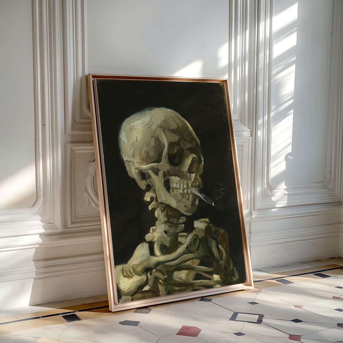 Vincent van Gogh Skull with a Burning Cigarette Dark Moody Fine Art Poster - Image 3