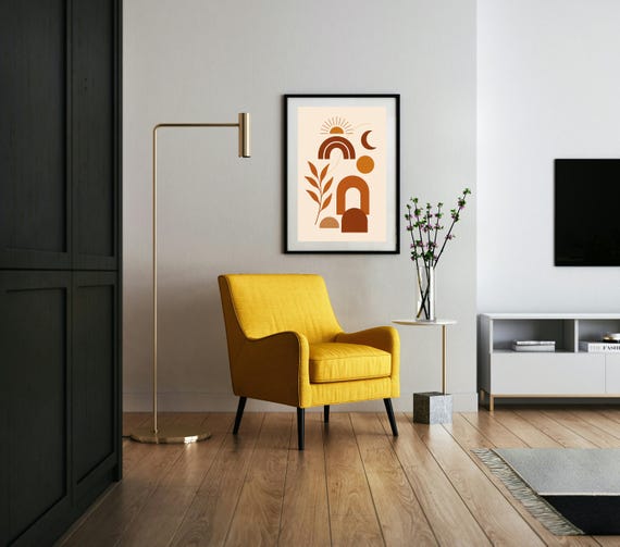 Modern Abstract Boho Wall Art Print Minimalist Mid Century Geometric Poster Neutral Scandinavian Home Decor