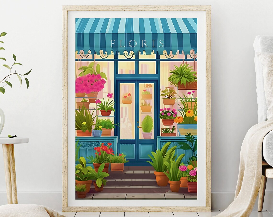Floris Flower Shop Storefront Awning Potted Plants Art Print