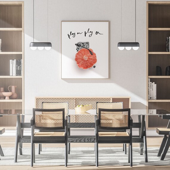 Grapefruit Print Grapefruit Poster Whimsical Print Music Player Food Illustration Music Print Play On Play On Hand Calligraphy Poster