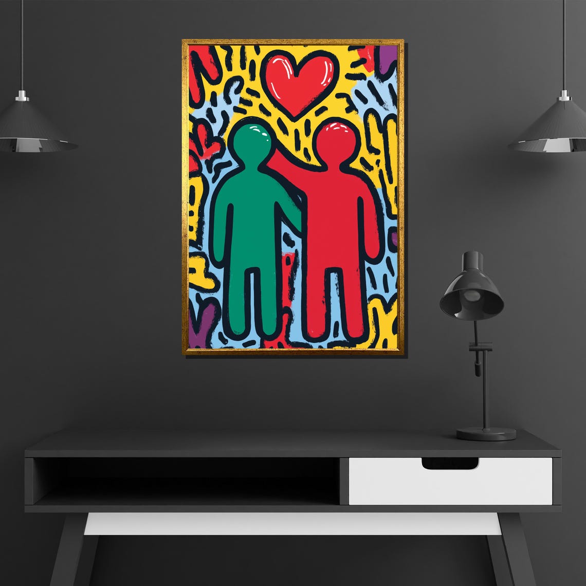 Love and Unity Heart Two Figures Bold Pop Art Friendship Poster - Image 2