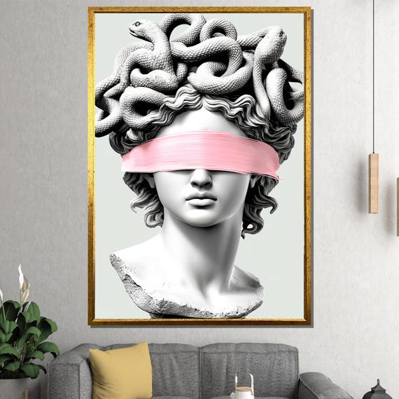 Modern Medusa Canvas Painting Greek Myth Pop Art Wall Decor Ready To Hang Bold Gift Contemporary Sculptureinspired Statement