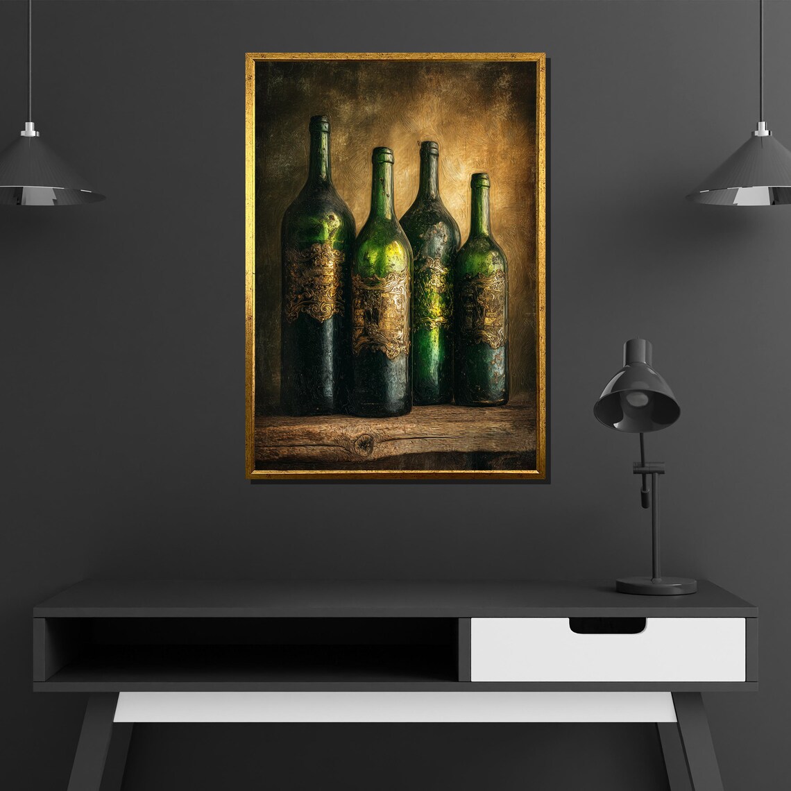 Antique Green Wine Bottles Rustic Cellar Vintage Still Life Poster - Image 2