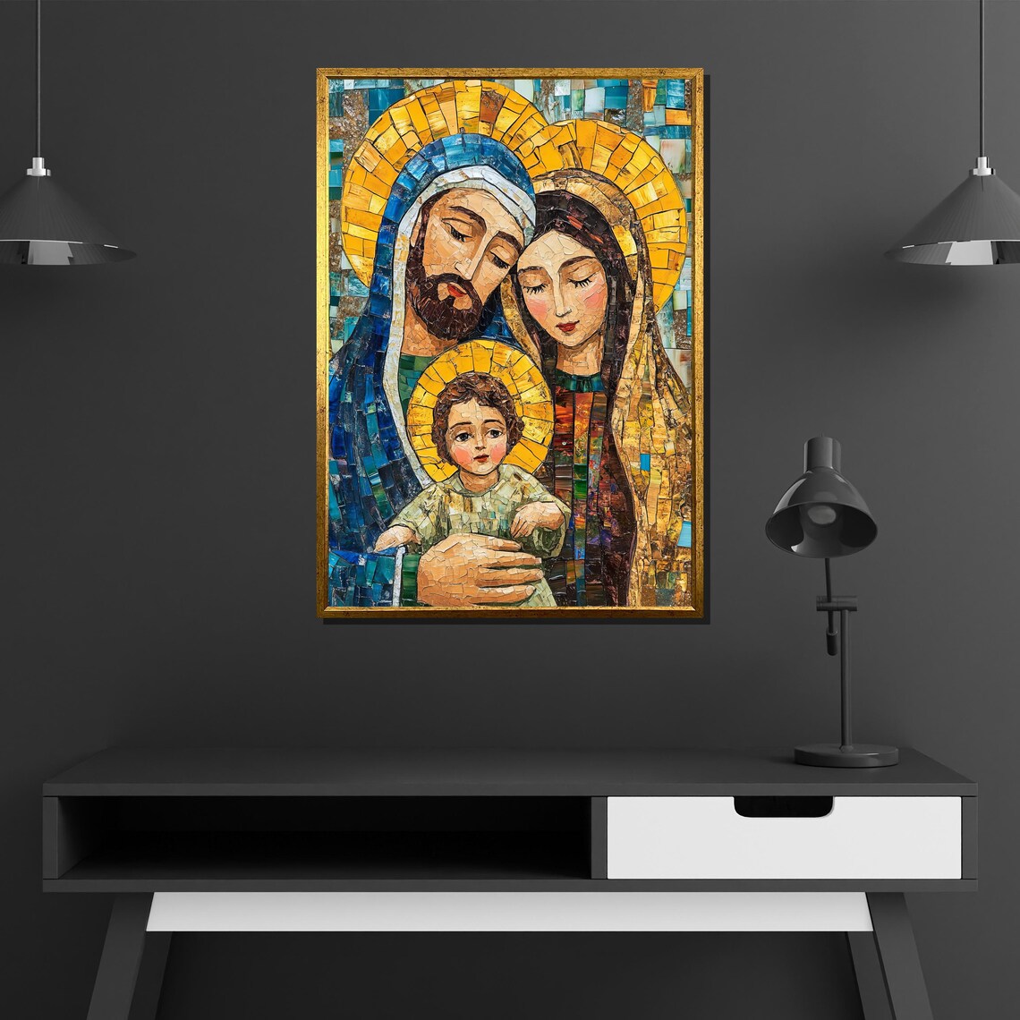 Holy Family Mosaic Style Gold Christian Art Joseph Mary Jesus Poster - Image 2