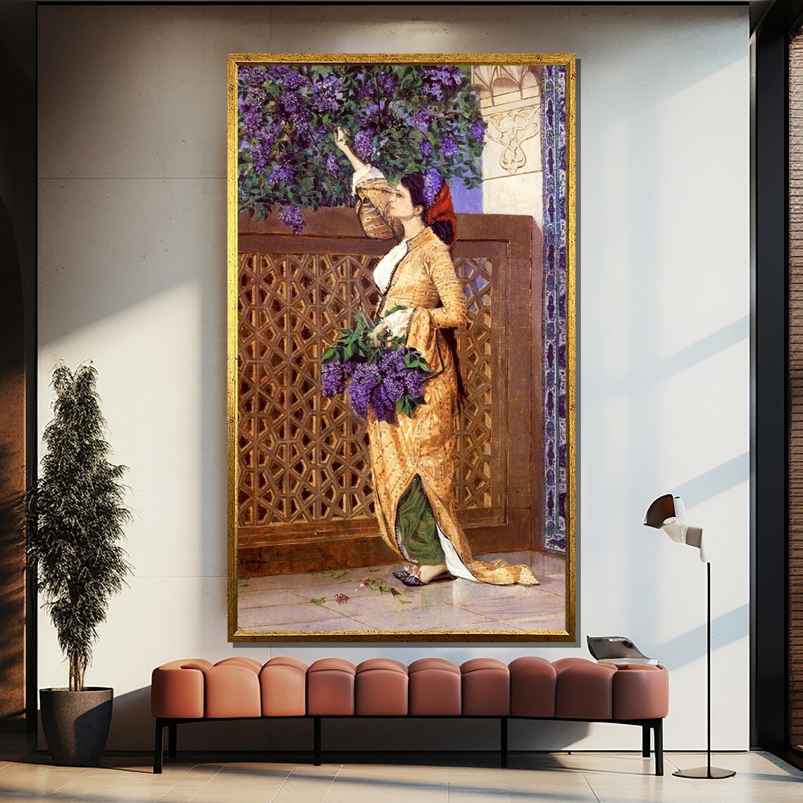 Orientalist Lady with Lilacs Golden Caftan Exotic Interior Art Poster - Image 4