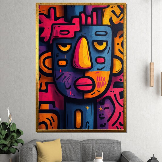Colorful Abstract Tribal Mask Face Bold Pop Art Portrait Poster