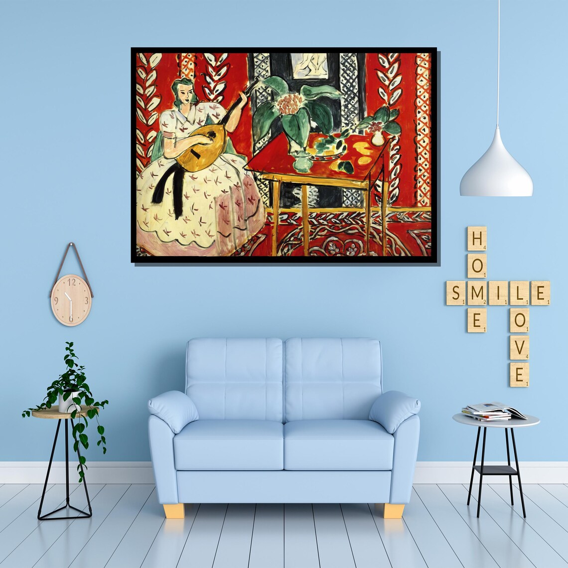 Woman Playing Mandolin In Red Room Matisse Style Fauvist Poster - Image 3