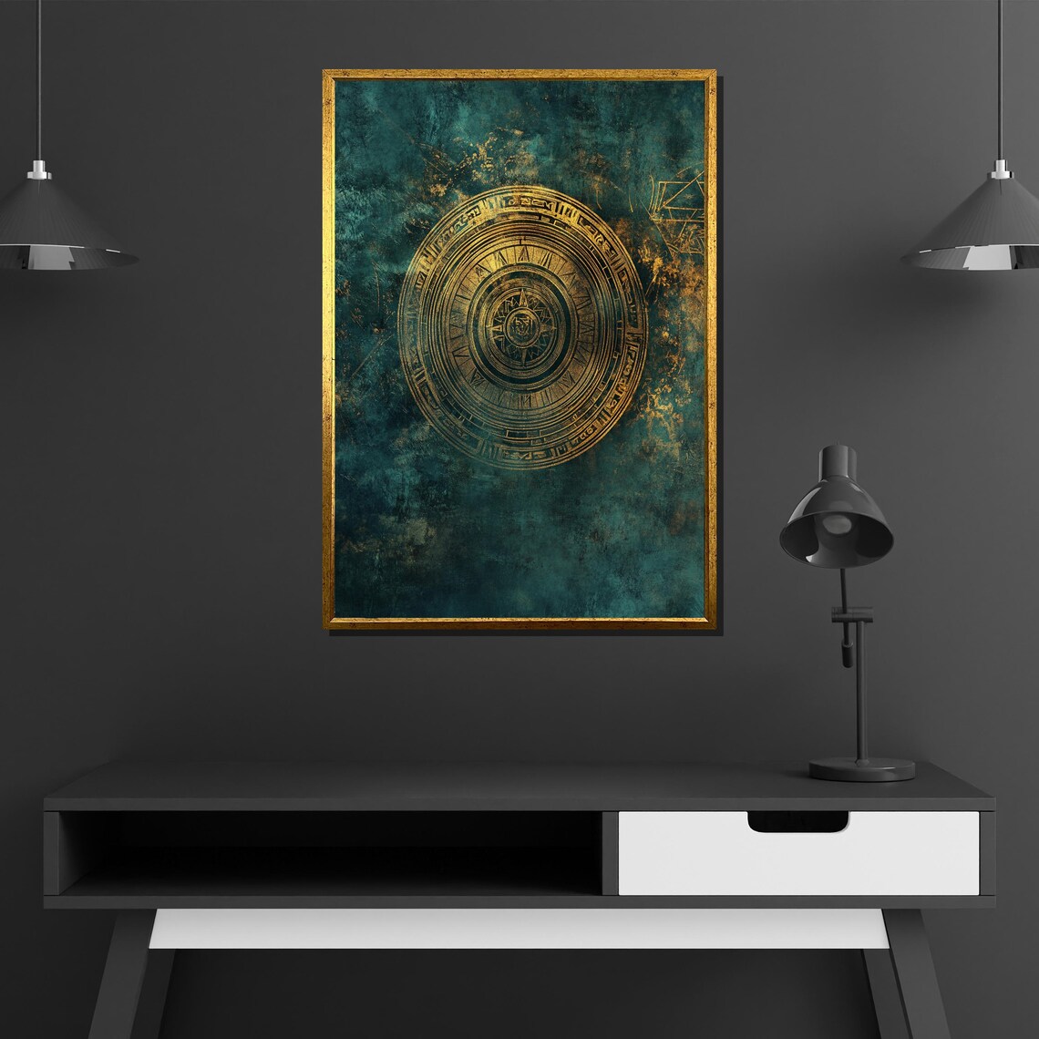Gold Compass Rose Emerald Green Nautical Vintage Style Poster - Image 2