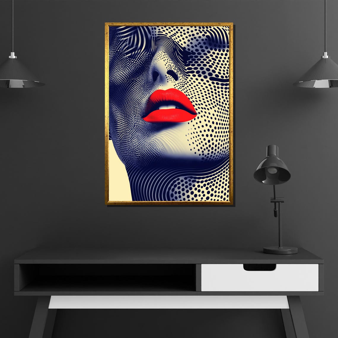 Pop Art Woman Lips Canvas Painting Bold Red And Black Modern Wall Ready To Hang Gift For Her Contemporary Decor - Image 2