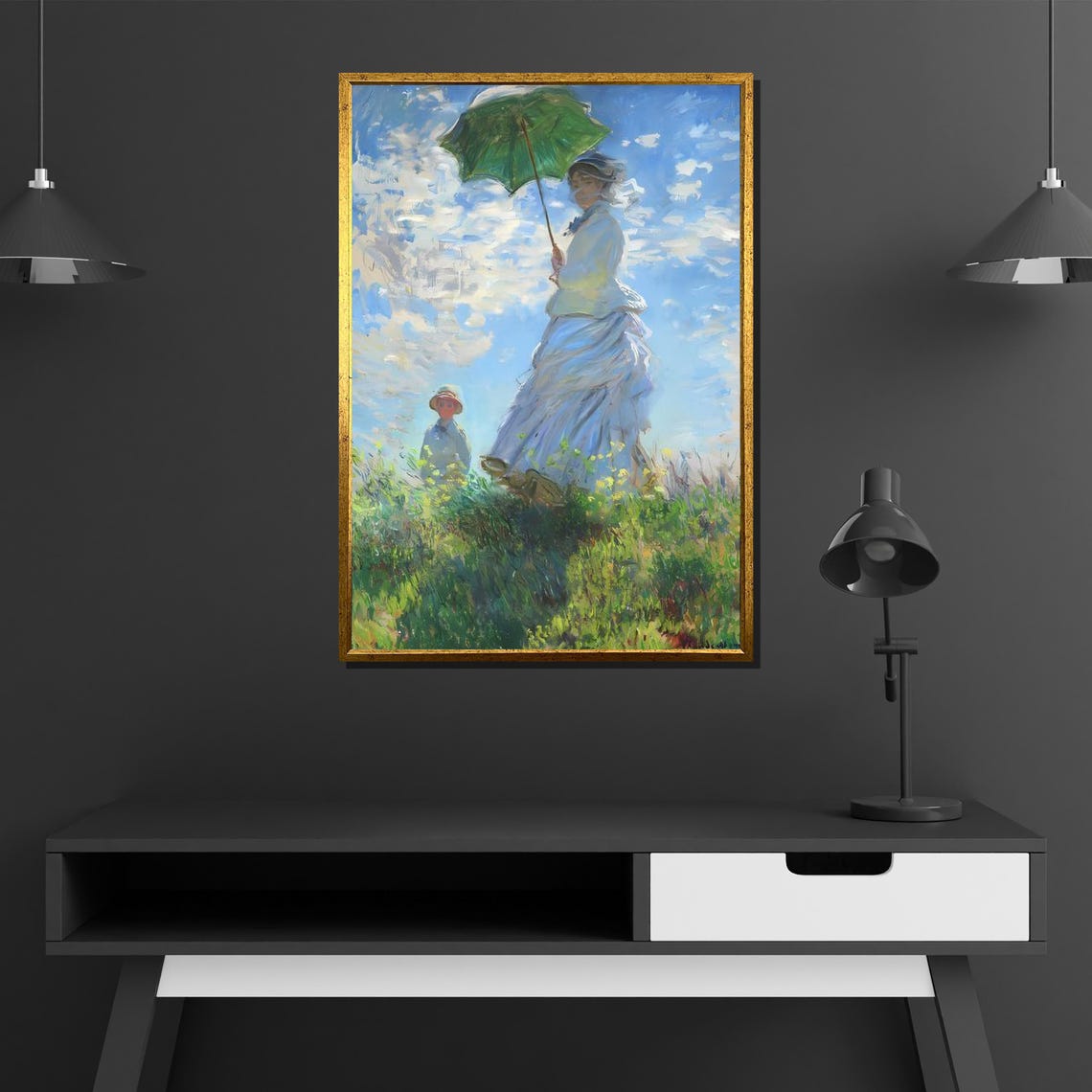Claude Monet Woman with a Parasol Hill Windy Day Impressionist Poster - Image 4
