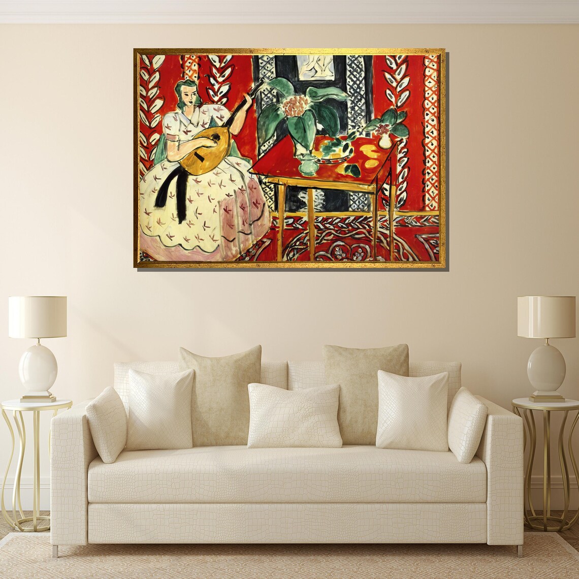 Woman Playing Mandolin In Red Room Matisse Style Fauvist Poster - Image 4
