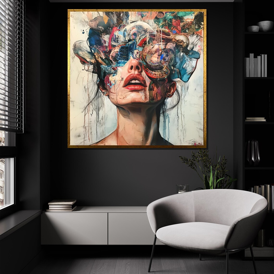 Abstract Woman Portrait Color Explosion Mixed Media Modern Art Poster - Image 4