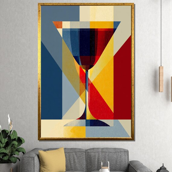 Abstract Geometric Wine Glass Canvas Painting Modern Minimalist Home Decor Wall Art Ready To Hang Gift
