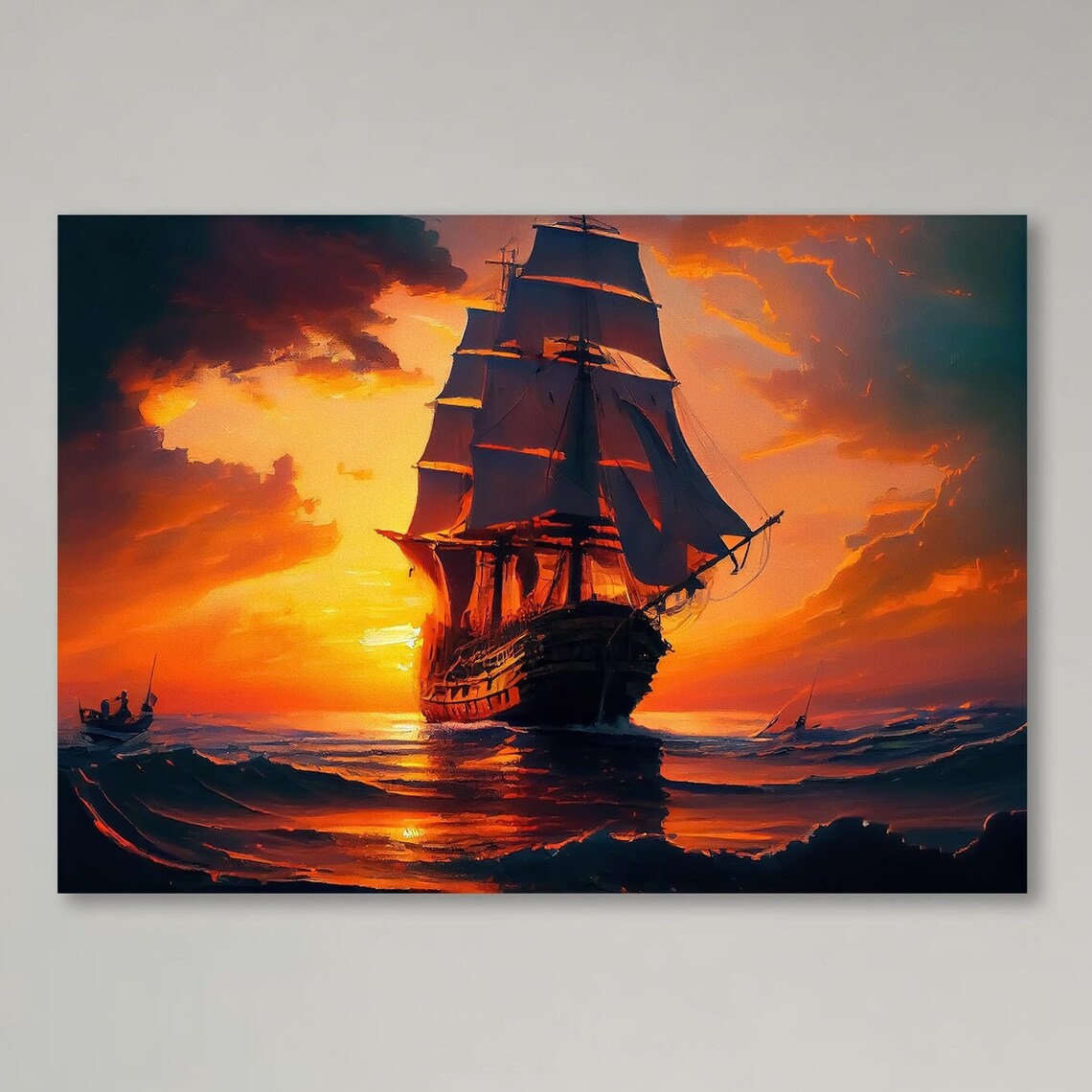 Majestic Sunset Ship, Dramatic Nautical Art Print