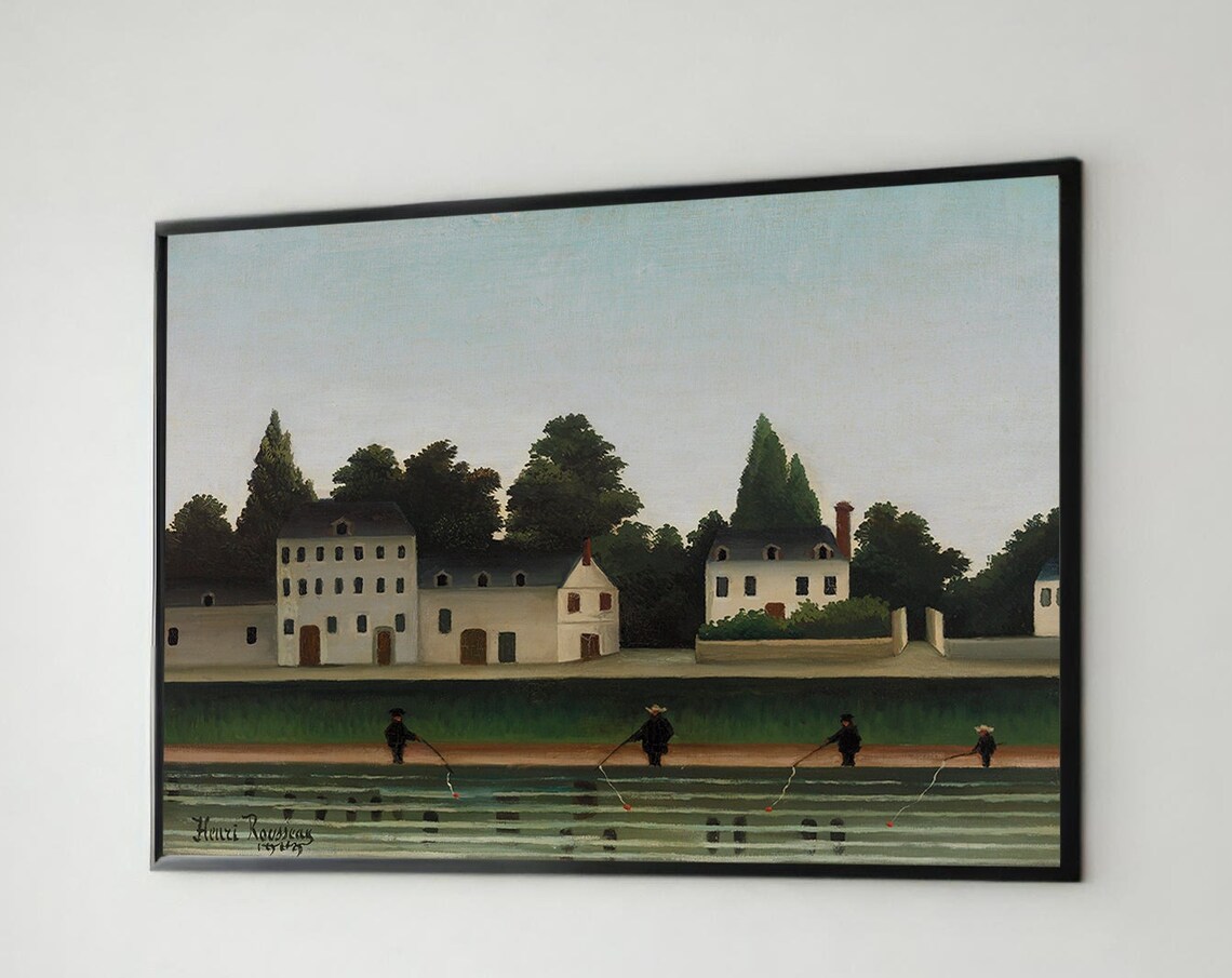 Serene Riverside Scene, Rousseau Inspired Art
