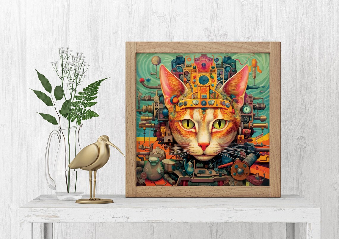 Steampunk Cat Face With Gears And Machinery Orange Cat Art Poster - Image 5